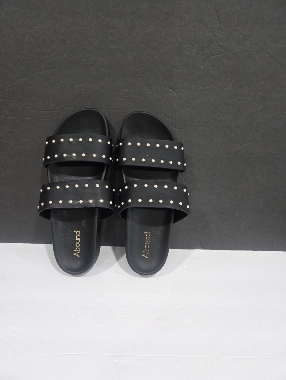 Abound Black Double-Strap Slide Sandals with Metallic Studs Ss.7.5